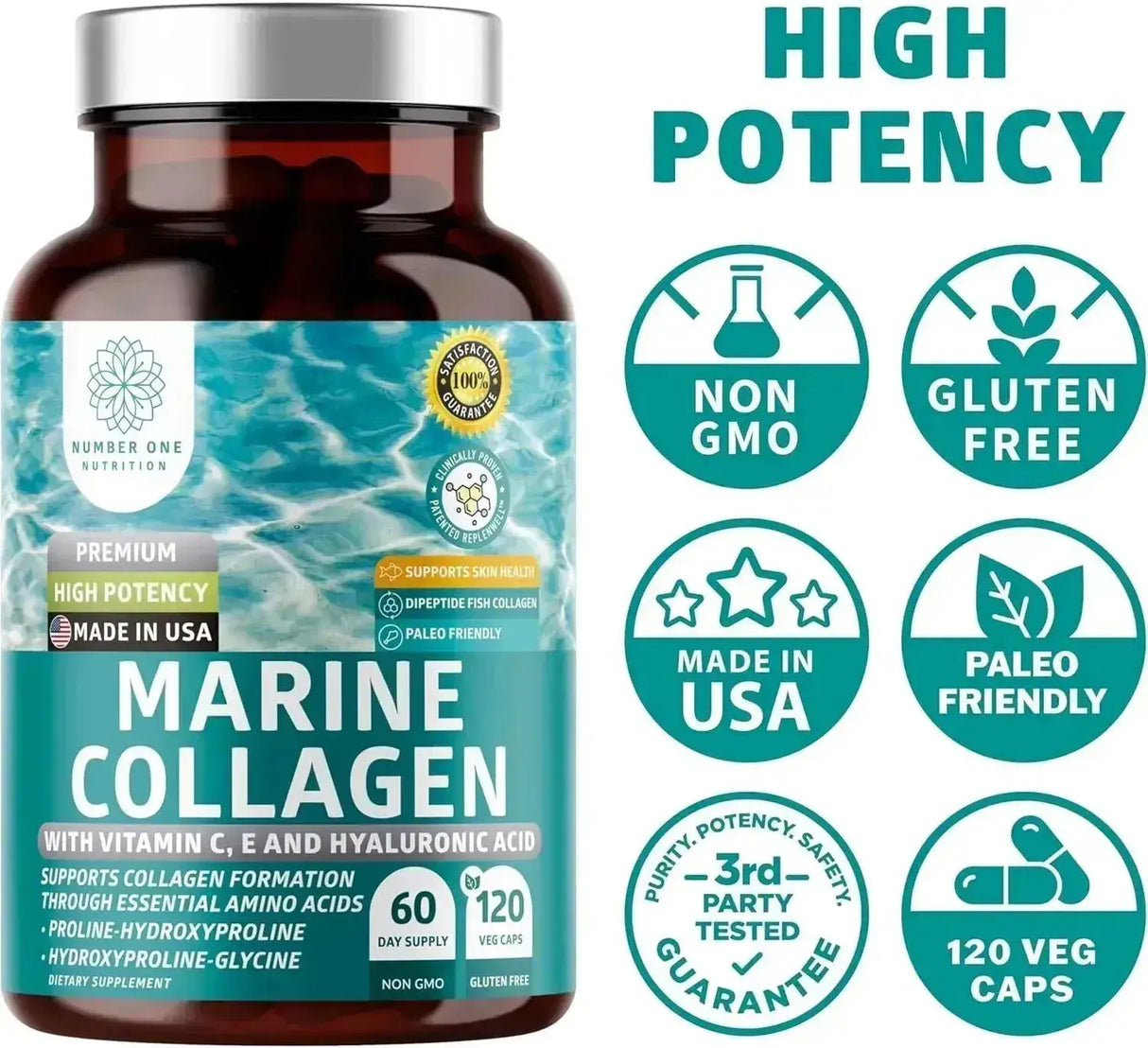 NUMBER ONE NUTRITION - Number One Nutrition Premium Marine Collagen Dipeptides 120 Capsulas - The Red Vitamin MX - Suplementos Alimenticios - {{ shop.shopifyCountryName }}
