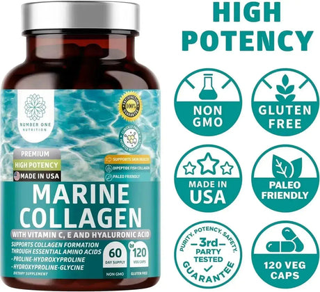 NUMBER ONE NUTRITION - Number One Nutrition Premium Marine Collagen Dipeptides 120 Capsulas - The Red Vitamin MX - Suplementos Alimenticios - {{ shop.shopifyCountryName }}