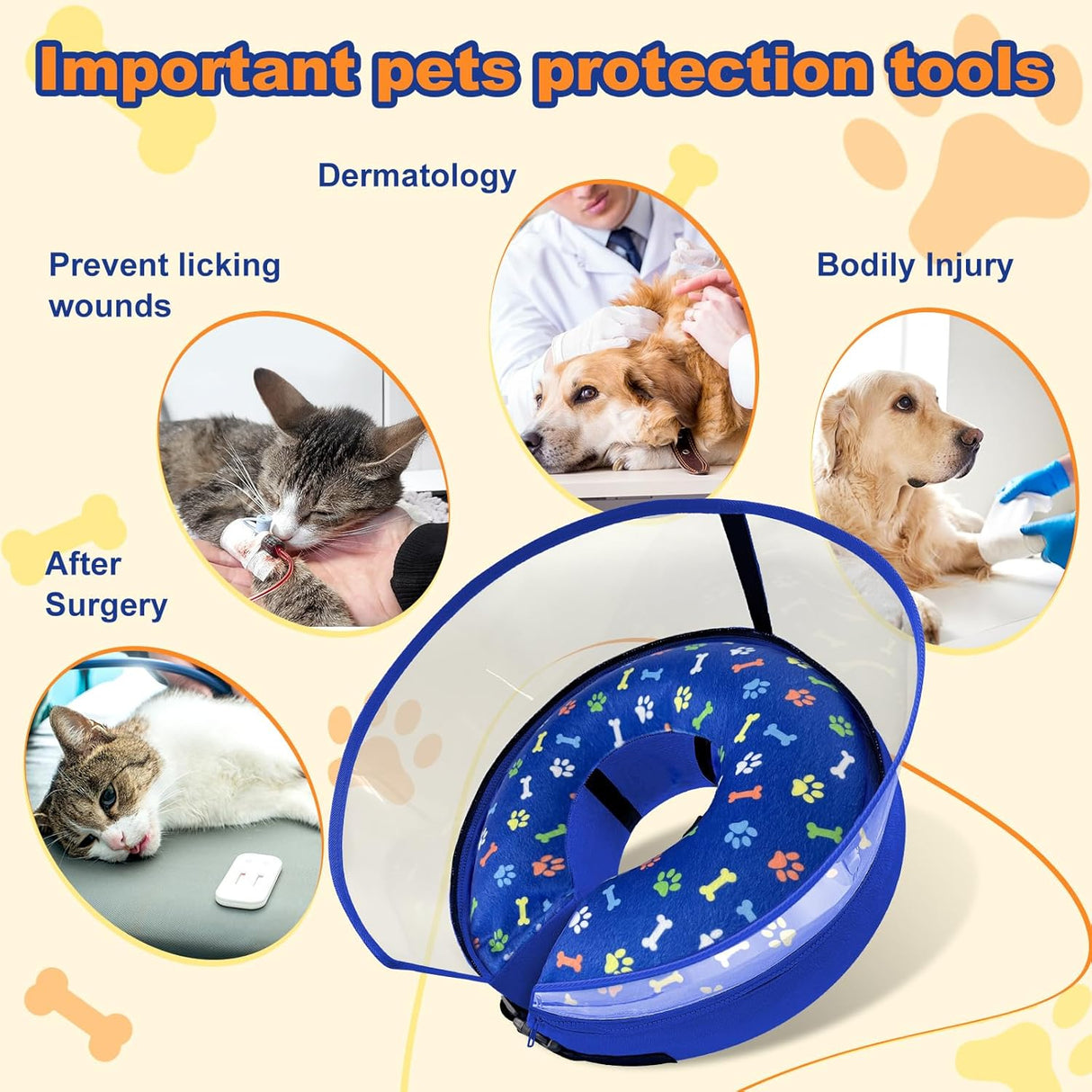 Uaidie Dog Cone Collar with Enhanced Anti-Licking BLUE MEDIUM