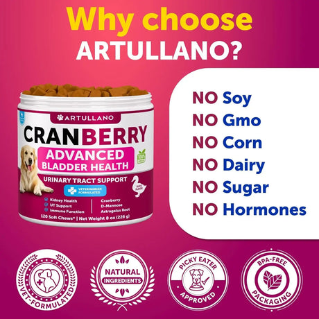 ARTULLANO - Artullano Dog UTI Treatment 120 Masticables - The Red Vitamin MX - Salud De Tracto Urinario Para Perros - {{ shop.shopifyCountryName }}