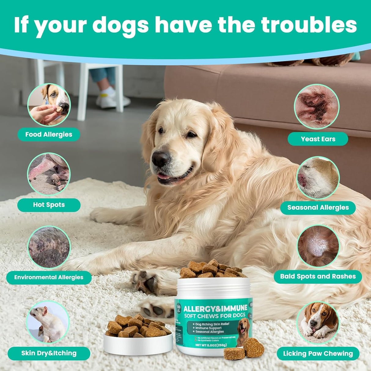 VUN Dog Allergy Relief Chews 100 Masticables