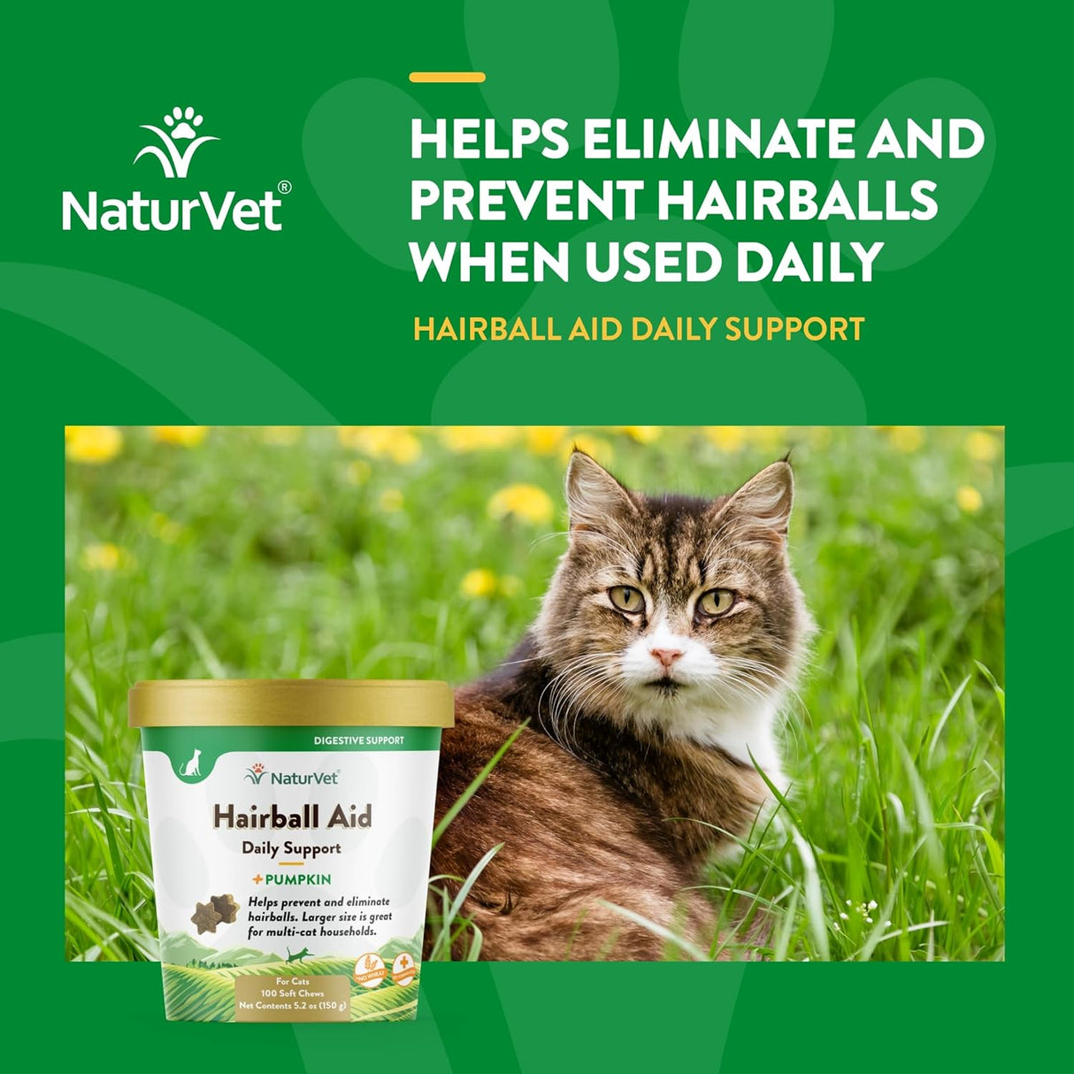 NaturVet Hairball Aid Supplement for Cats 100 Masticables