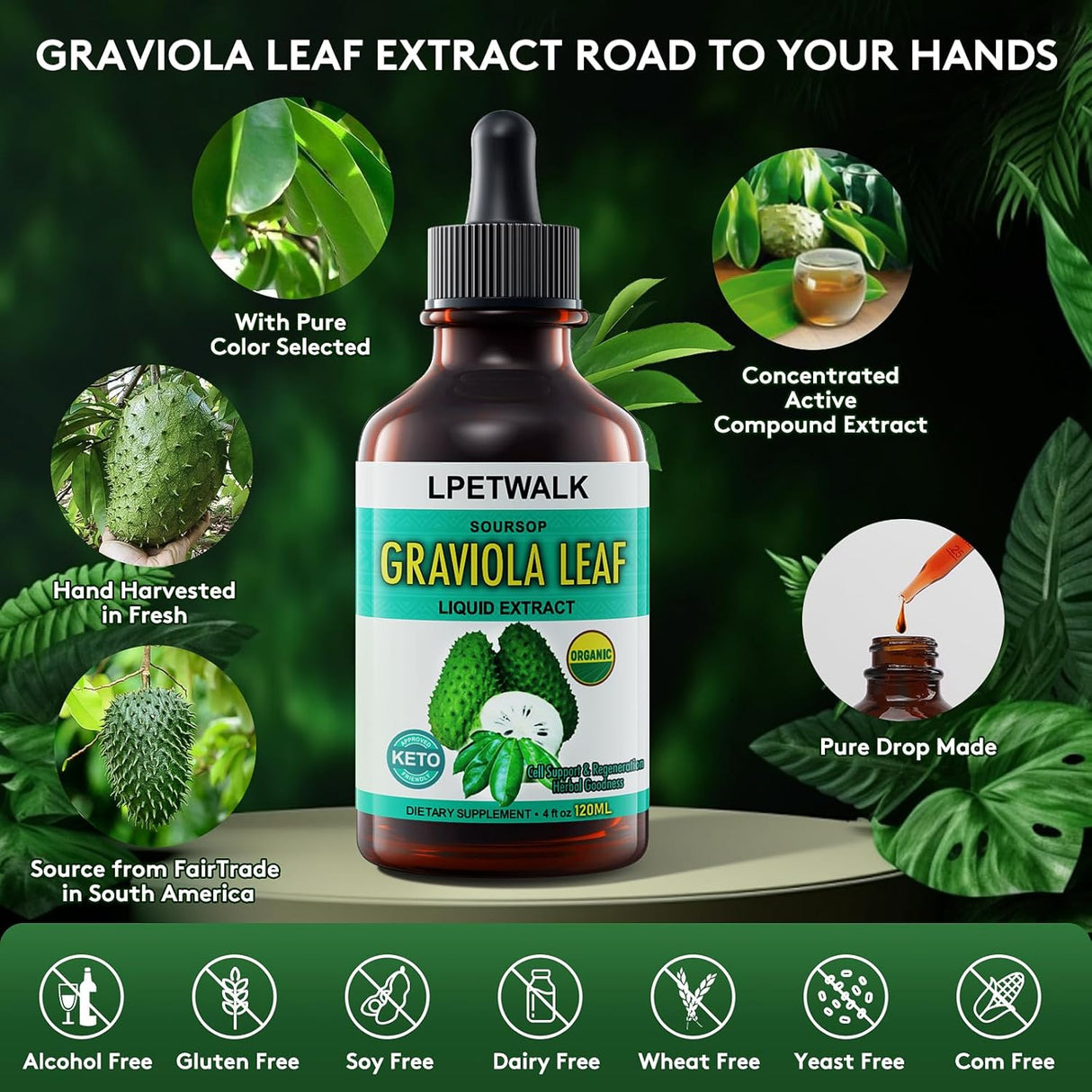 LPETWALK Soursop Graviola Leaf Extract Liquid Drops 120Ml.