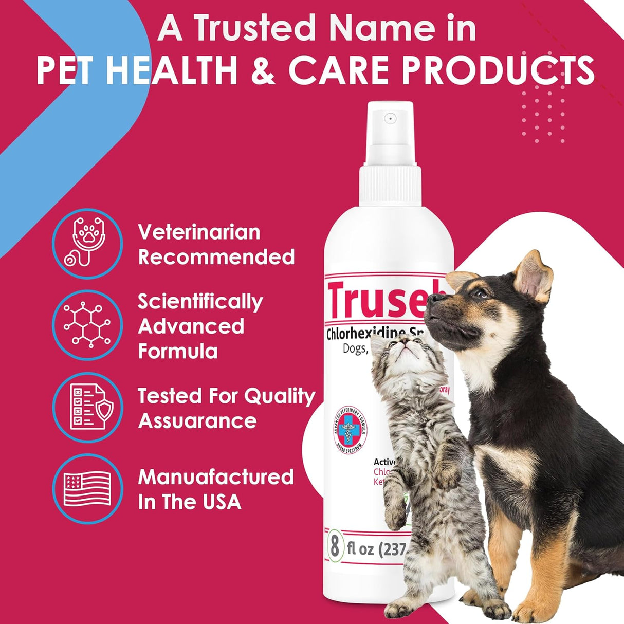 Truseb All Natural Chlorhexidin Sprays Topical Ketoconazole and Chlorhexidine Spray for Dogs, Cats & Horses 8 Fl.Oz.