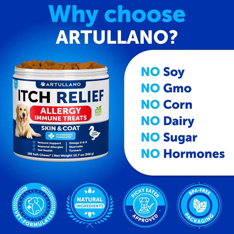 ARTULLANO - Artullano Dog Allergy Relief Chews Duck 180 Masticables - The Red Vitamin MX - Remedios Para La Picazón De Perros - {{ shop.shopifyCountryName }}