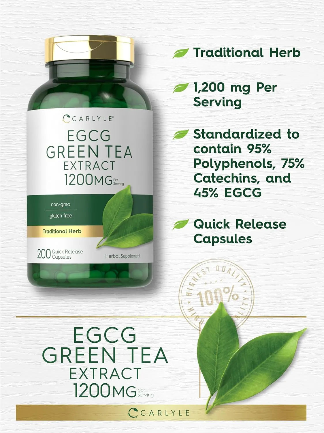 CARLYLE - Carlyle EGCG Green Tea Extract 1200Mg. 200 Capsulas - The Red Vitamin MX - Suplementos Alimenticios - {{ shop.shopifyCountryName }}