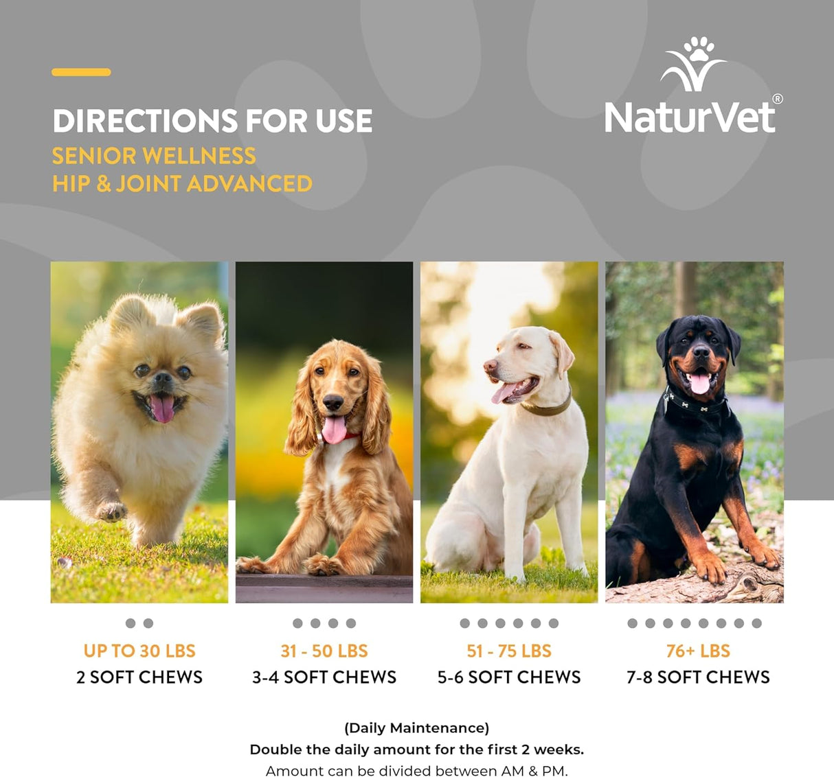 NaturVet Senior Wellness Hip & Joint Advanced Plus Omegas 120 Masticables