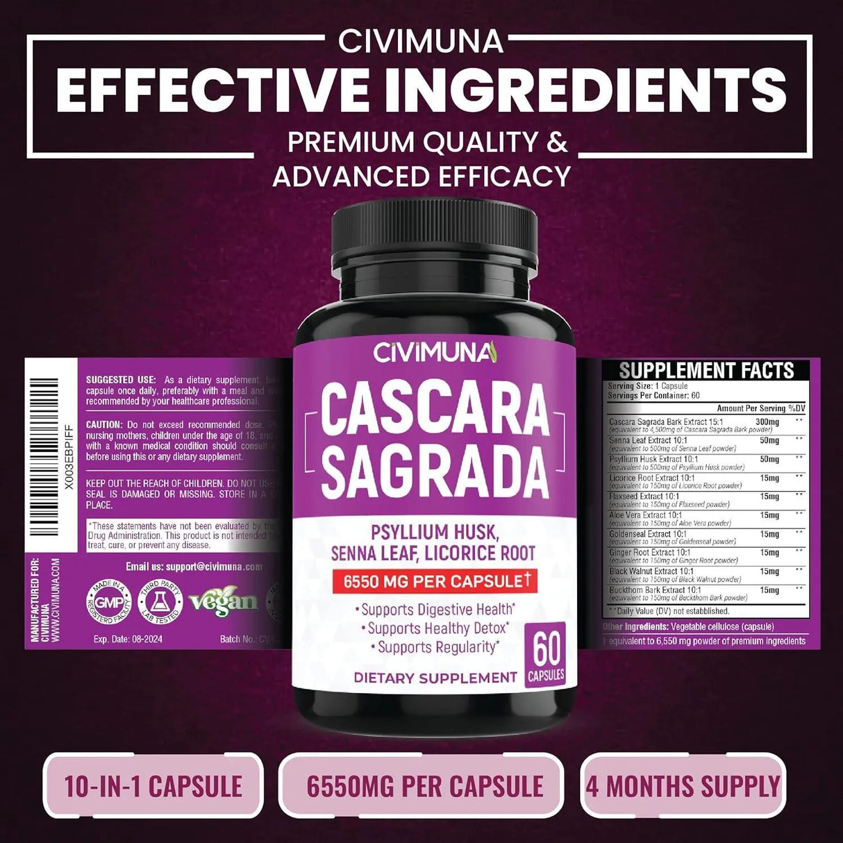 CIVIMUNA - CIVIMUNA Cascara Sagrada Bark 6550Mg. 60 Capsulas 2 Pack - The Red Vitamin MX - Suplementos Alimenticios - {{ shop.shopifyCountryName }}