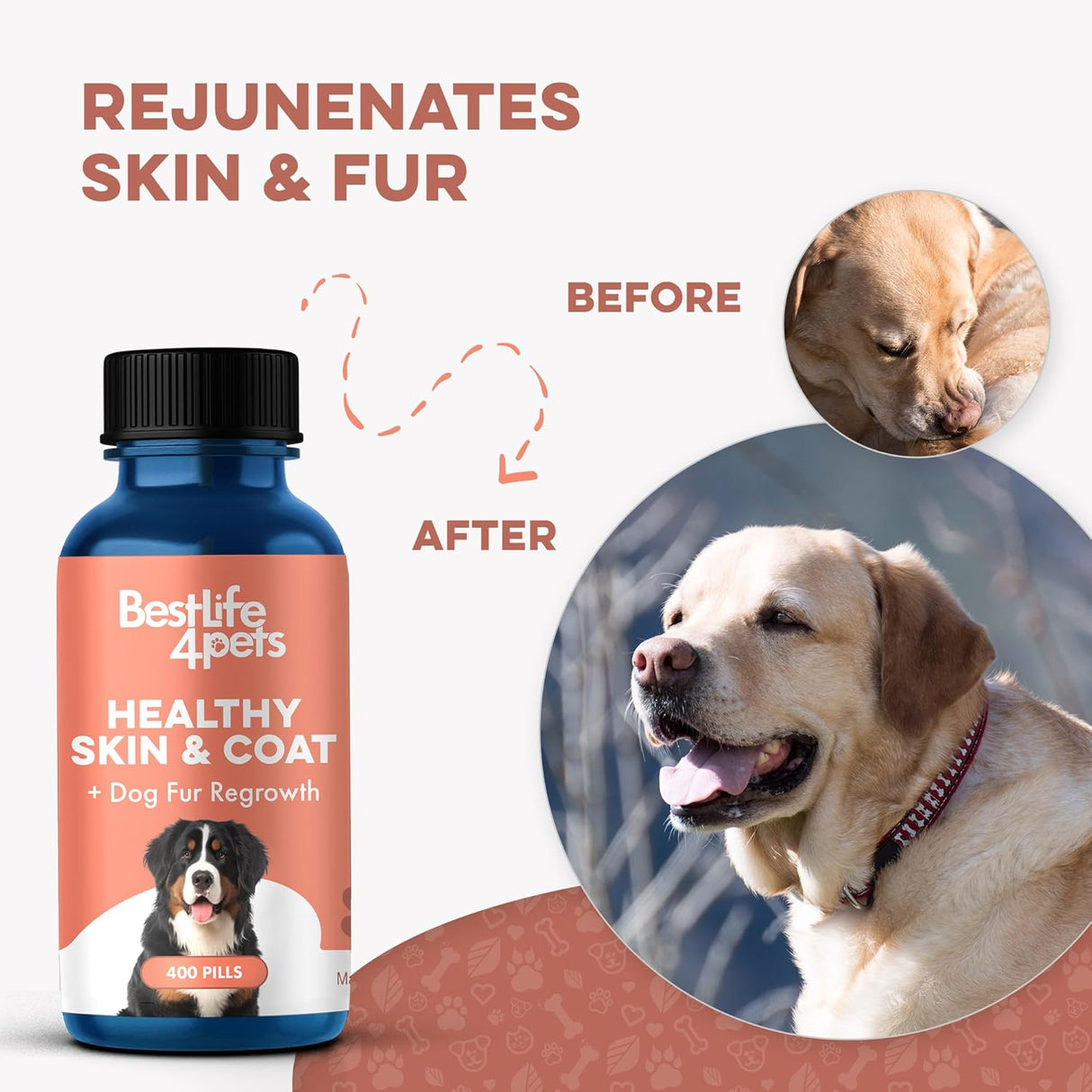 BestLife4Pets Natural Skin & Coat Supplement for Dogs 400 Tabletas
