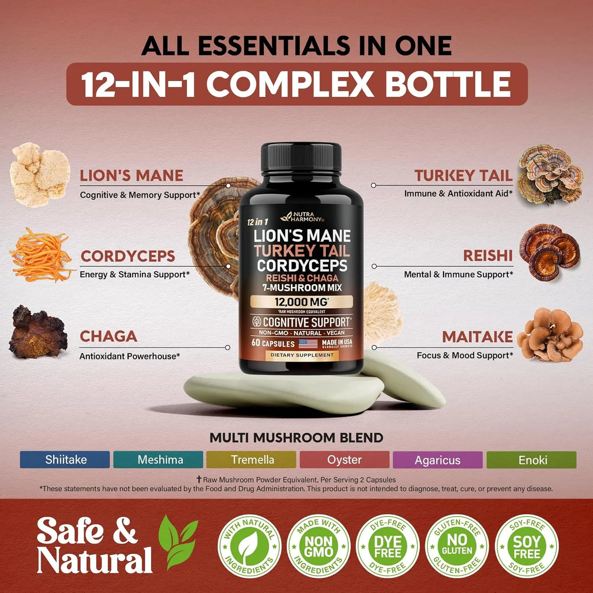 NUTRA HARMONY - Nutra Harmony Mushroom Supplement 60 Capsulas - The Red Vitamin MX - Suplementos Alimenticios - {{ shop.shopifyCountryName }}