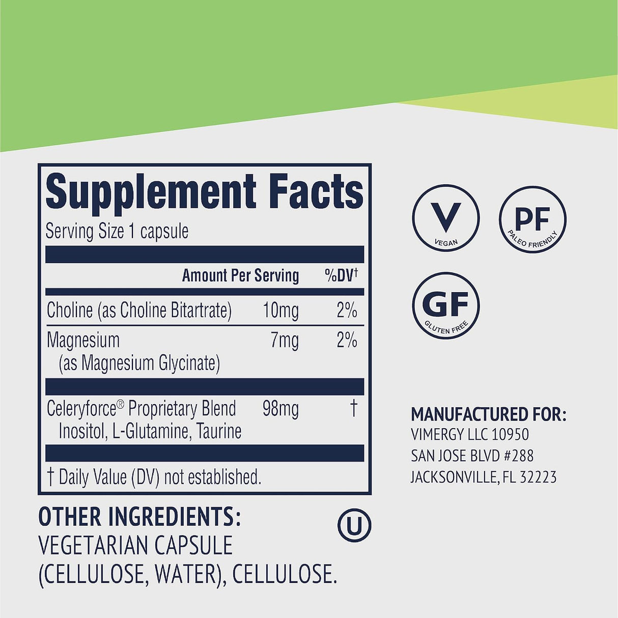 Vimergy Celeryforce Nutrients and Amino Acids 60 Capsulas