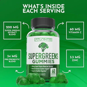 Atlantis Nutrition Supergreens Gummies Natural Raspberry Flavor 60 Gomitas