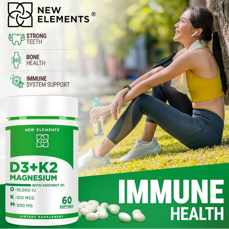 NEW ELEMENTS - New Elements Vitamin D3 K2 10000IU with Magnesium 60 Capsulas Blandas - The Red Vitamin MX - Suplementos Alimenticios - {{ shop.shopifyCountryName }}