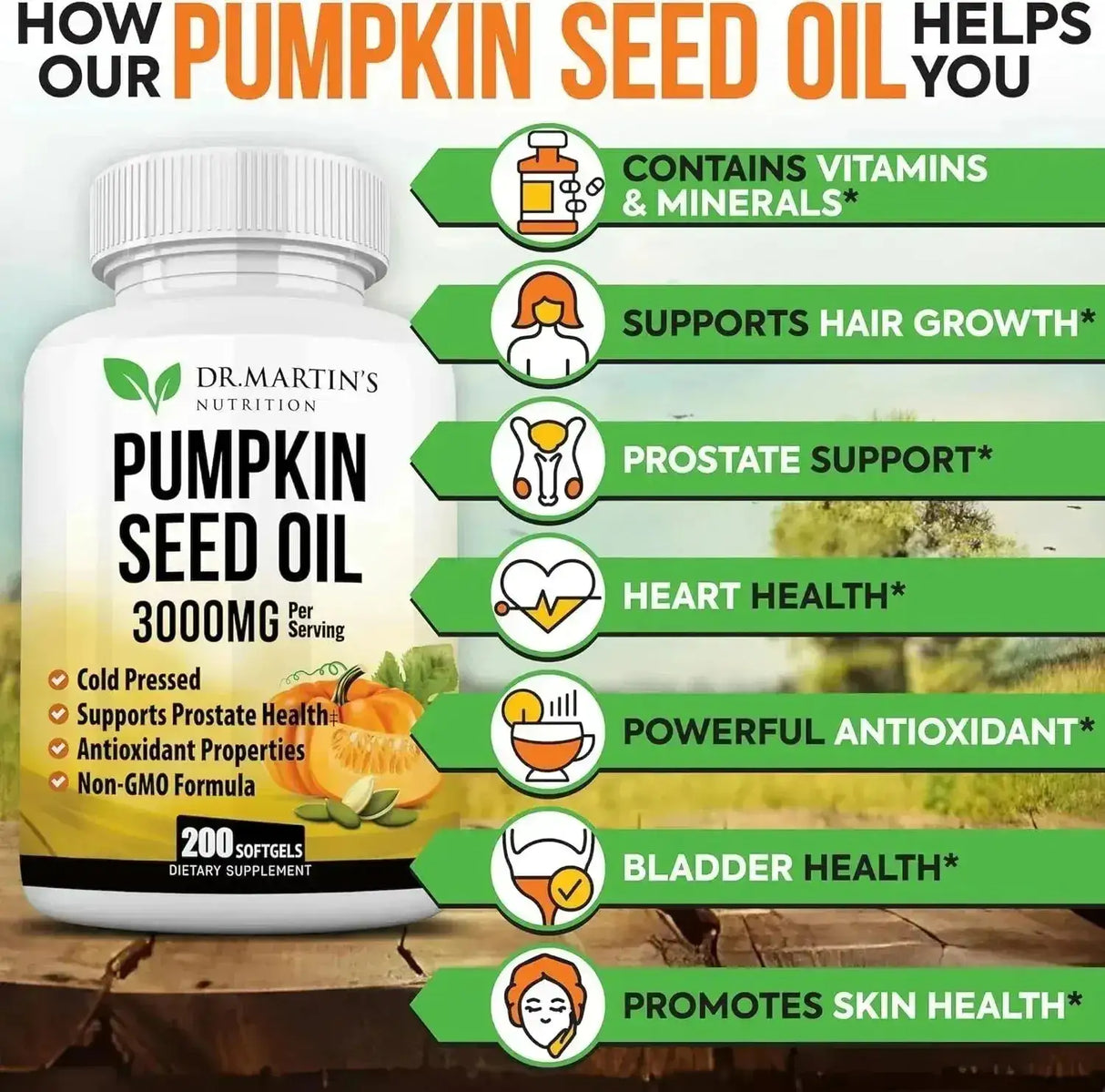 DR. MARTIN'S NUTRITION - DR. MARTIN'S NUTRITION Cold Pressed Pumpkin Seed Oil 3000Mg. 200 Capsulas Blandas - The Red Vitamin MX - Suplementos Alimenticios - {{ shop.shopifyCountryName }}