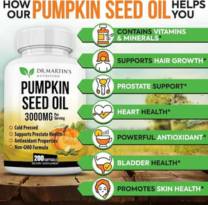 DR. MARTIN'S NUTRITION - DR. MARTIN'S NUTRITION Cold Pressed Pumpkin Seed Oil 3000Mg. 200 Capsulas Blandas - The Red Vitamin MX - Suplementos Alimenticios - {{ shop.shopifyCountryName }}