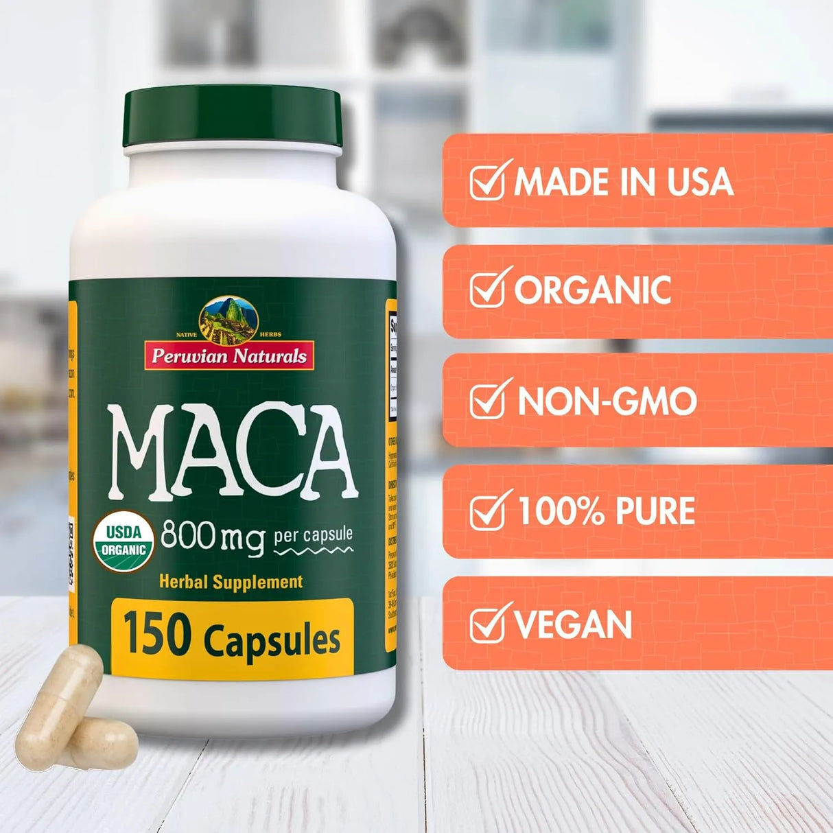 PERUVIAN NATURALS - Peruvian Naturals Organic Maca Root 800Mg. 150 Capsulas - The Red Vitamin MX - Suplementos Alimenticios - {{ shop.shopifyCountryName }}