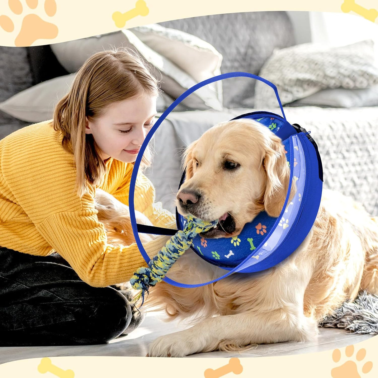 Uaidie Dog Cone Collar with Enhanced Anti-Licking BLUE LARGE