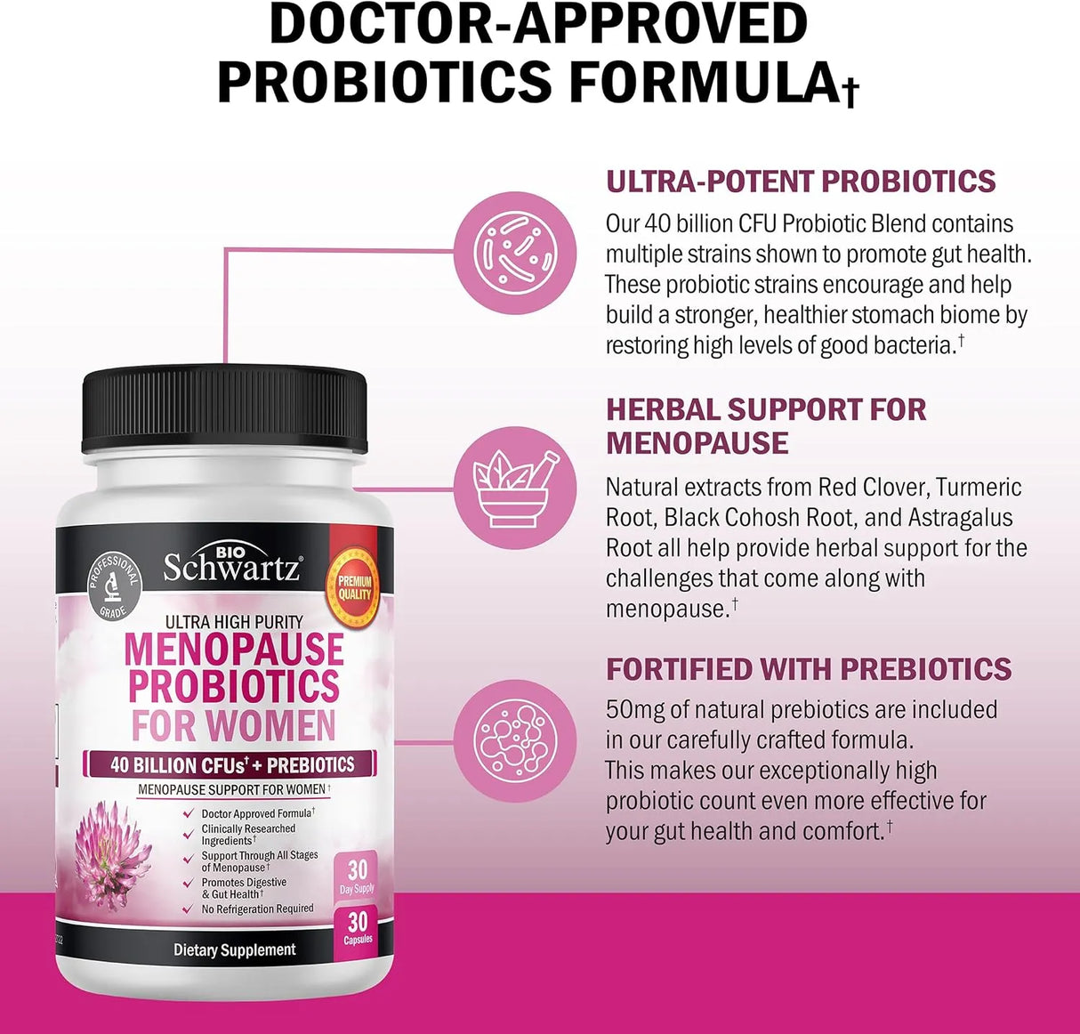 BIO SCHWARTZ - BioSchwartz Menopause Probiotics for Women 30 Capsulas - The Red Vitamin MX - Suplementos Alimenticios - {{ shop.shopifyCountryName }}
