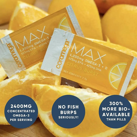 COROMEGA - Coromega MAX High Concentrate Omega 3 Fish Oil 2400Mg. Citrus Burst 30 Paquetes - The Red Vitamin MX - Suplementos Alimenticios - {{ shop.shopifyCountryName }}