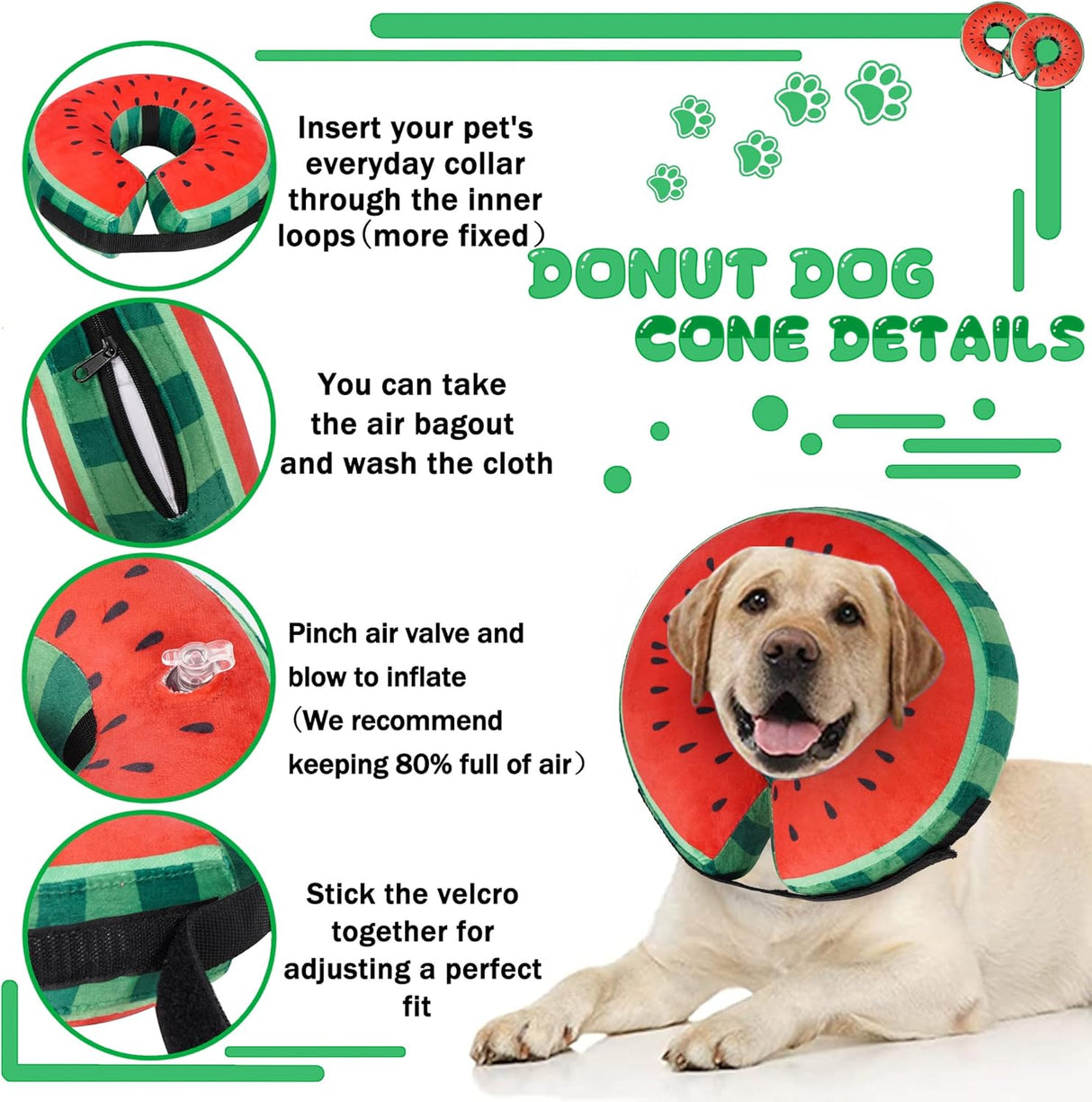Cneo Recovery Donut Collar WATERMELON LARGE