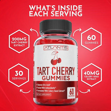 ATLANTIS NUTRITION - Atlantis Nutrition Tart Cherry Gummies with Celery Seed Extract 60 Gomitas - The Red Vitamin MX - Suplementos Alimenticios - {{ shop.shopifyCountryName }}
