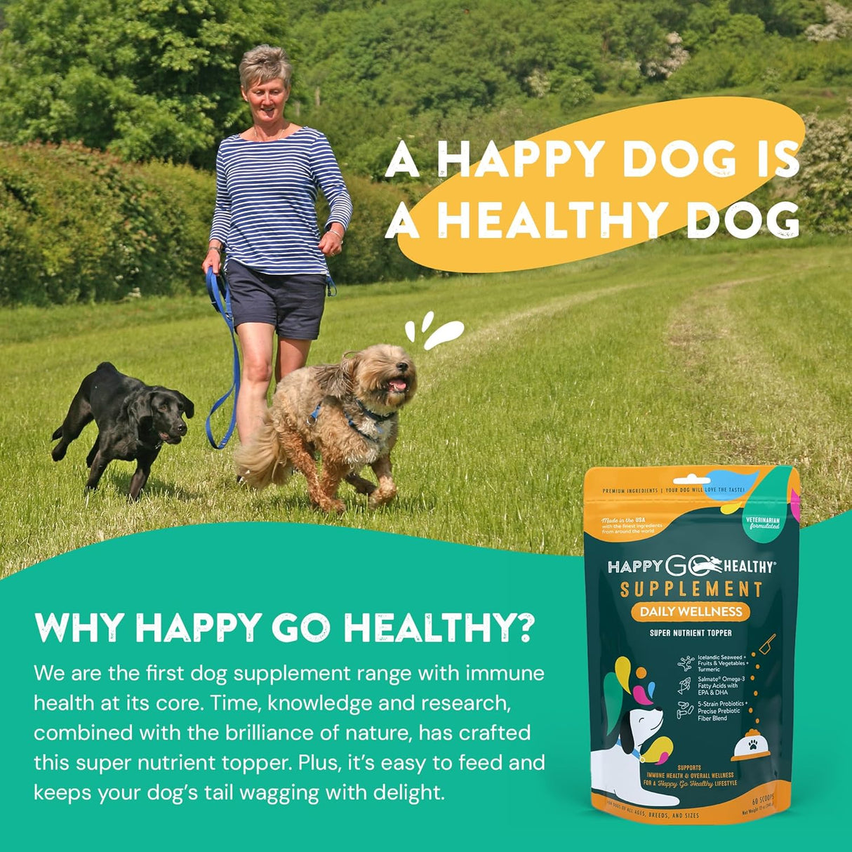 HAPPY GO HEALTHY Daily Wellness Supplements for Dogs 60 Servicios