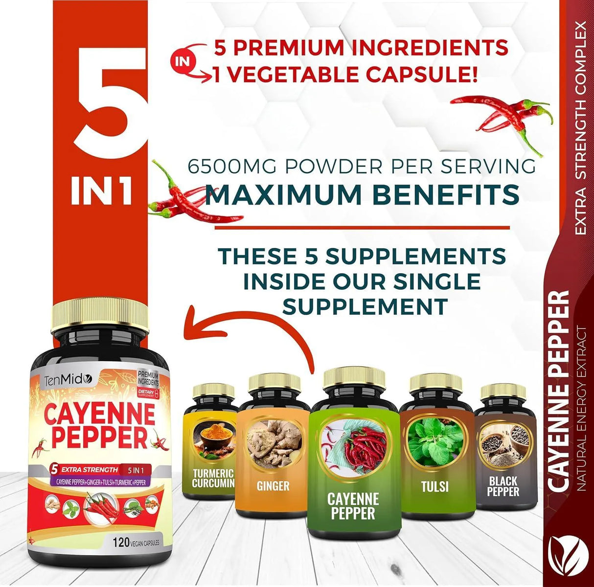 TENMIDO - Tenmido Cayenne Pepper Extract 120 Capsulas - The Red Vitamin MX - Suplementos Alimenticios - {{ shop.shopifyCountryName }}