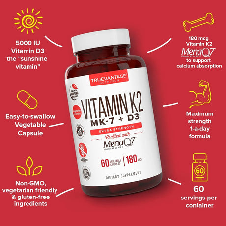 TRUEVANTAGE NUTRITION - Truevantage Nutrition Vitamin K2 D3 60 Capsulas - The Red Vitamin MX - Suplementos Alimenticios - {{ shop.shopifyCountryName }}