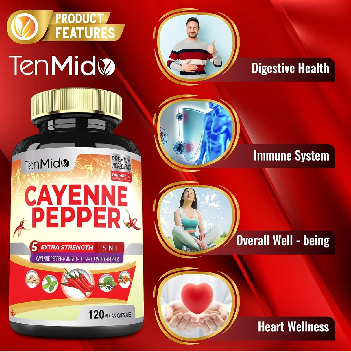 TENMIDO - Tenmido Cayenne Pepper Extract 120 Capsulas - The Red Vitamin MX - Suplementos Alimenticios - {{ shop.shopifyCountryName }}