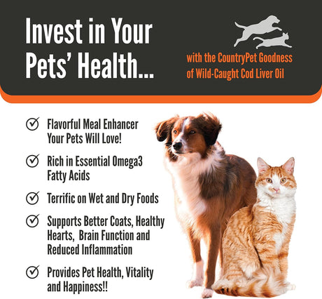 COUNTRYPET NATURALS - CountryPet Naturals Wild Caught Pure Cod Liver Oil 16 Fl.Oz. - The Red Vitamin MX - Aceite De Pescado Para Perros - {{ shop.shopifyCountryName }}