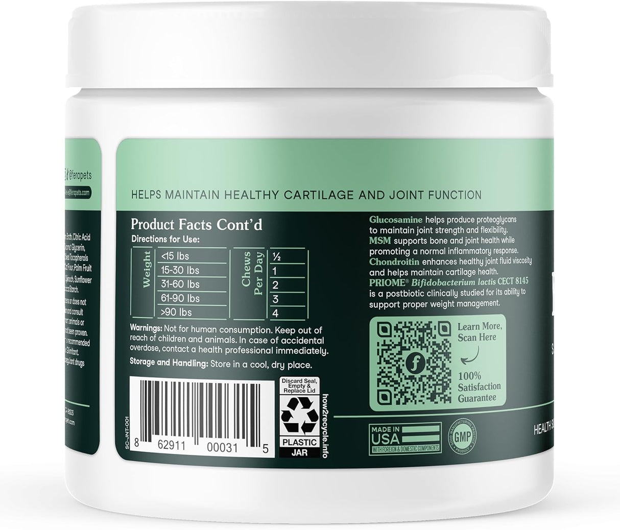Fera Pet Organics Hip and Joint Supplement for Dogs 90 Masticables