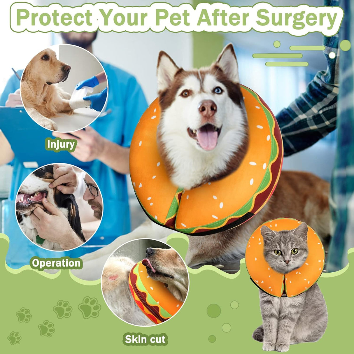 Cneo Recovery Donut Collar HAMBURGER MEDIUM