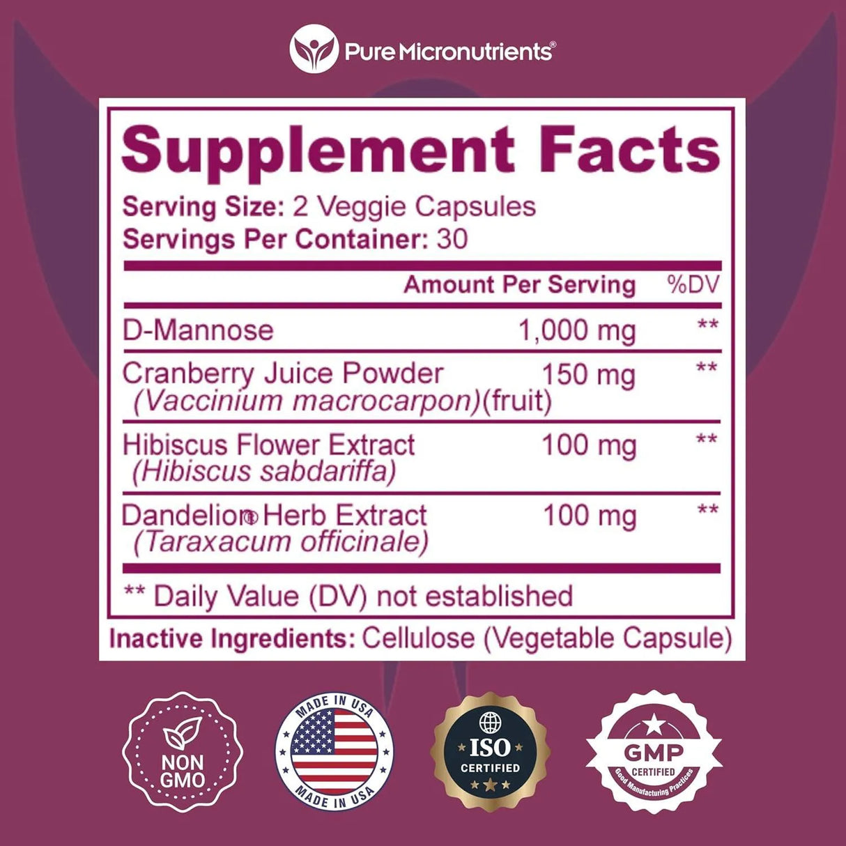 PURE MICRONUTRIENTS - Pure Micronutrients Pure D Mannose 1000Mg. 60 Capsulas - The Red Vitamin MX - Suplementos Alimenticios - {{ shop.shopifyCountryName }}