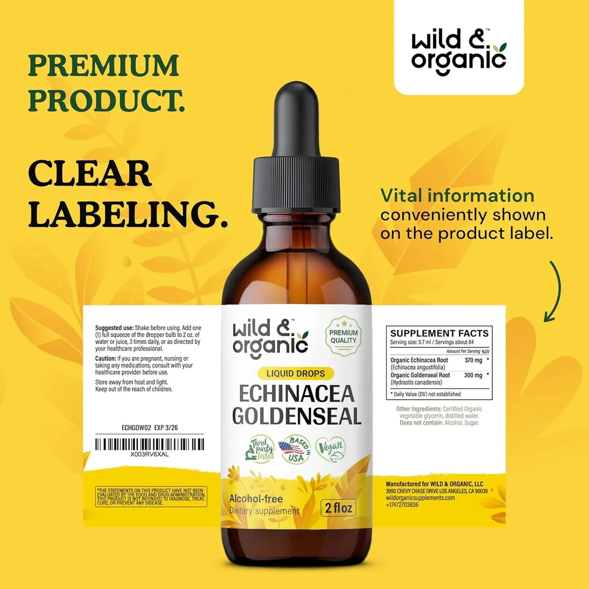 WILD & ORGANIC - Wild & Organic Echinacea Goldenseal Tincture 2 Fl.Oz. - The Red Vitamin MX - Suplementos Alimenticios - {{ shop.shopifyCountryName }}