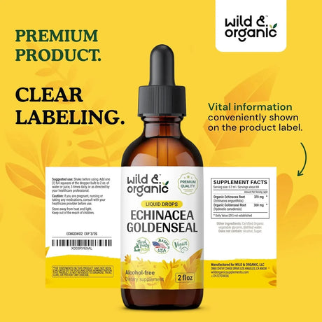 WILD & ORGANIC - Wild & Organic Echinacea Goldenseal Tincture 2 Fl.Oz. - The Red Vitamin MX - Suplementos Alimenticios - {{ shop.shopifyCountryName }}