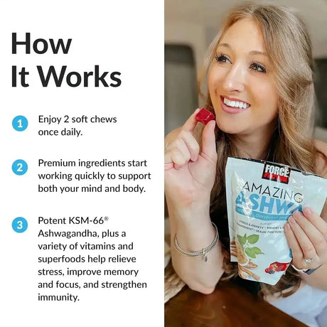FORCE FACTOR - Force Factor Amazing Ashwa 60 Masticables 2 Pack - The Red Vitamin MX - Suplementos Alimenticios - {{ shop.shopifyCountryName }}