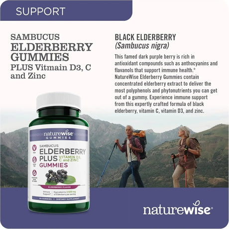 NATUREWISE - NatureWise Elderberry Gummies with Vitamin C + D3 + Zinc 60 Gomitas - The Red Vitamin MX - Suplementos Alimenticios - {{ shop.shopifyCountryName }}
