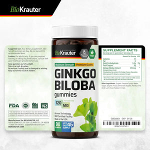 BIOKRAUTER - BIO KRAUTER Ginkgo Biloba Extract Gummies 120Mg. 90 Gomitas - The Red Vitamin MX - Suplementos Alimenticios - {{ shop.shopifyCountryName }}