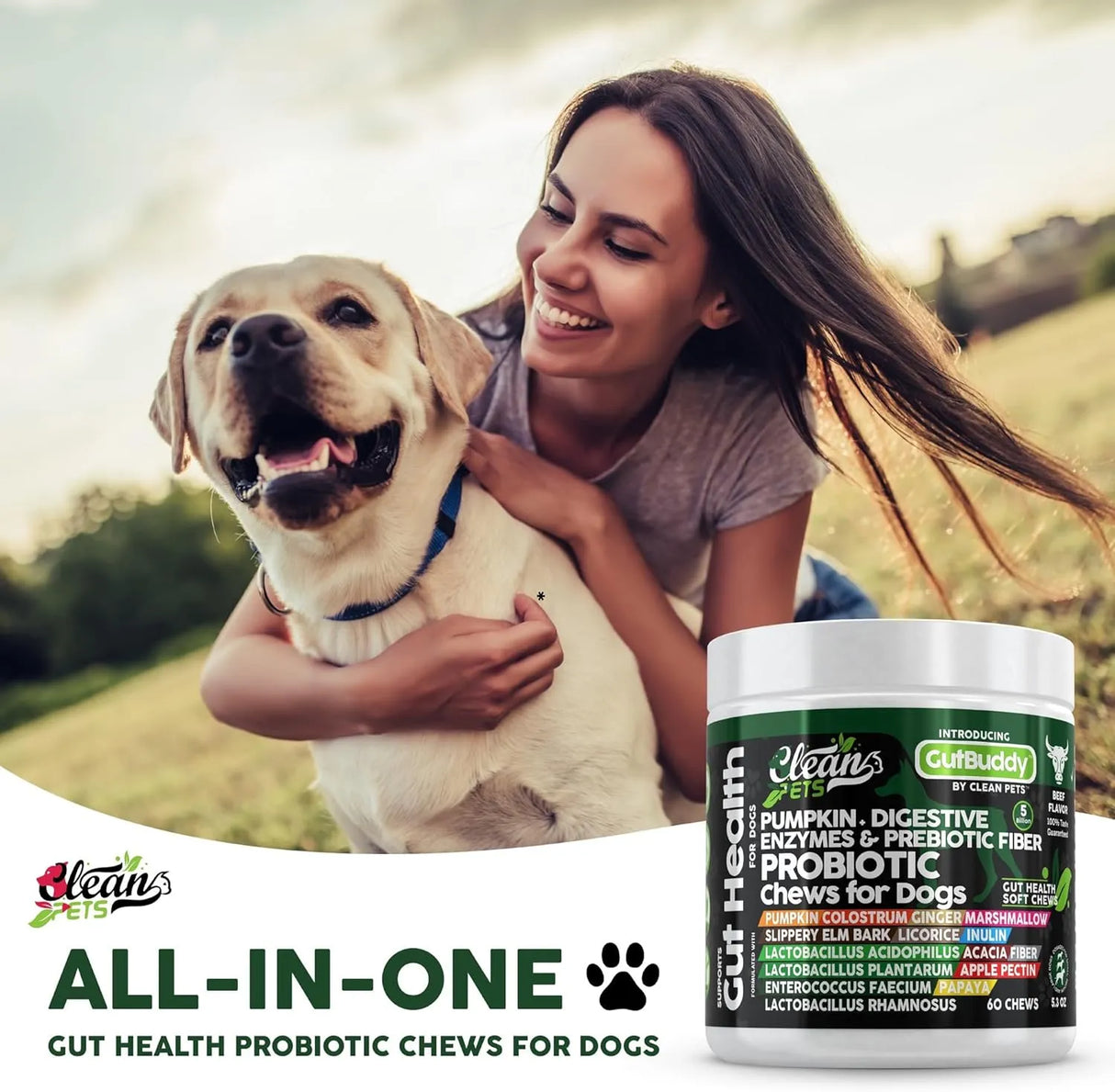 CLEAN PETS - Clean Pets Probiotics for Dogs with Pumpkin Colostrum Digestive Enzymes 60 Masticables - The Red Vitamin MX - Probióticos Para Perros - {{ shop.shopifyCountryName }}