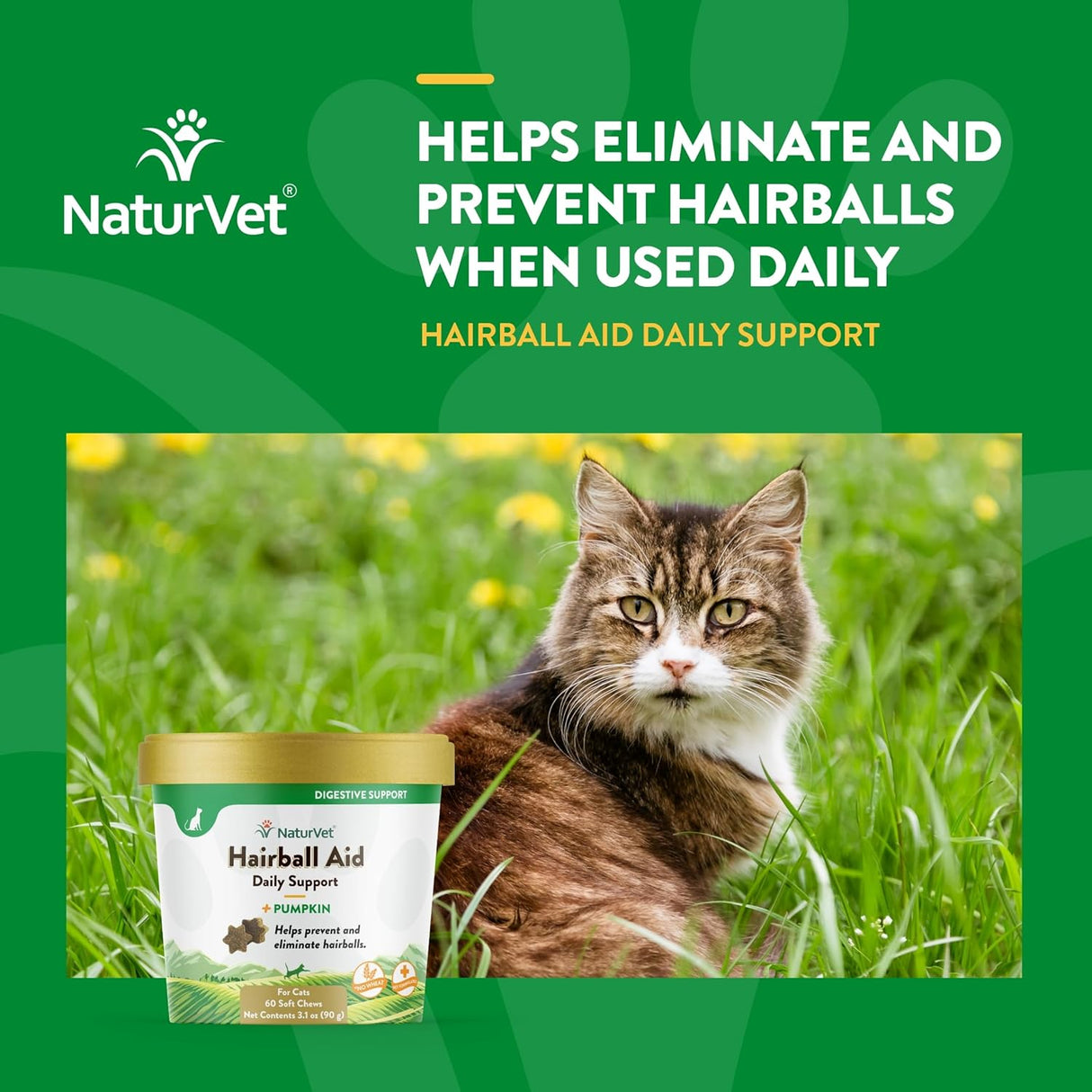 NaturVet Hairball Aid Supplement for Cats 60 Masticables