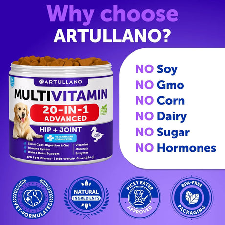 ARTULLANO - Artullano Dog Multivitamin Chewable with Glucosamine 20 in 1 120 Masticables - The Red Vitamin MX - Multivitamínicos Para Perros - {{ shop.shopifyCountryName }}