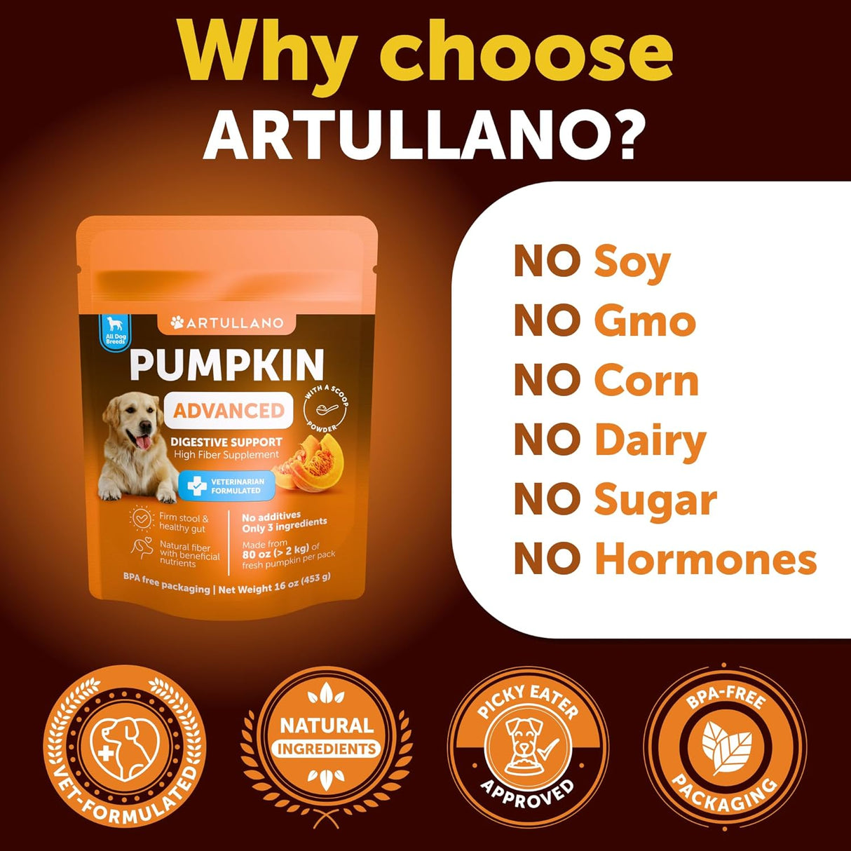 Artullano Pumpkin Powder for Dogs Digestive Support 453Gr.