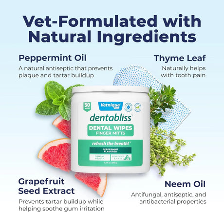 VETNIQUE - Vetnique Dentabliss Dog Teeth Cleaning Finger Mitt Dental Wipe Peppermint 50 Toallitas - The Red Vitamin MX - Cuidado Dental Para Perros - {{ shop.shopifyCountryName }}