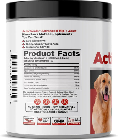 PLANOPAWS - Planopaws ActivTreats Hip and Joint Supplement Chicken 120 Masticables - The Red Vitamin MX - Cuidado De Cadera Y Articulaciones Para Perros - {{ shop.shopifyCountryName }}