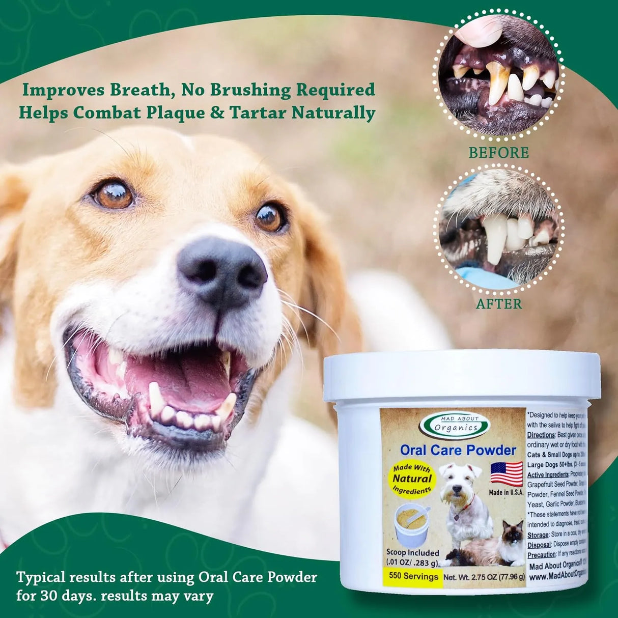 MAD ABOUT ORGANICS - Mad About Organics Dog or Cat Oral Care Powder 77Gr. - The Red Vitamin MX - Cuidado Dental Para Perros - {{ shop.shopifyCountryName }}
