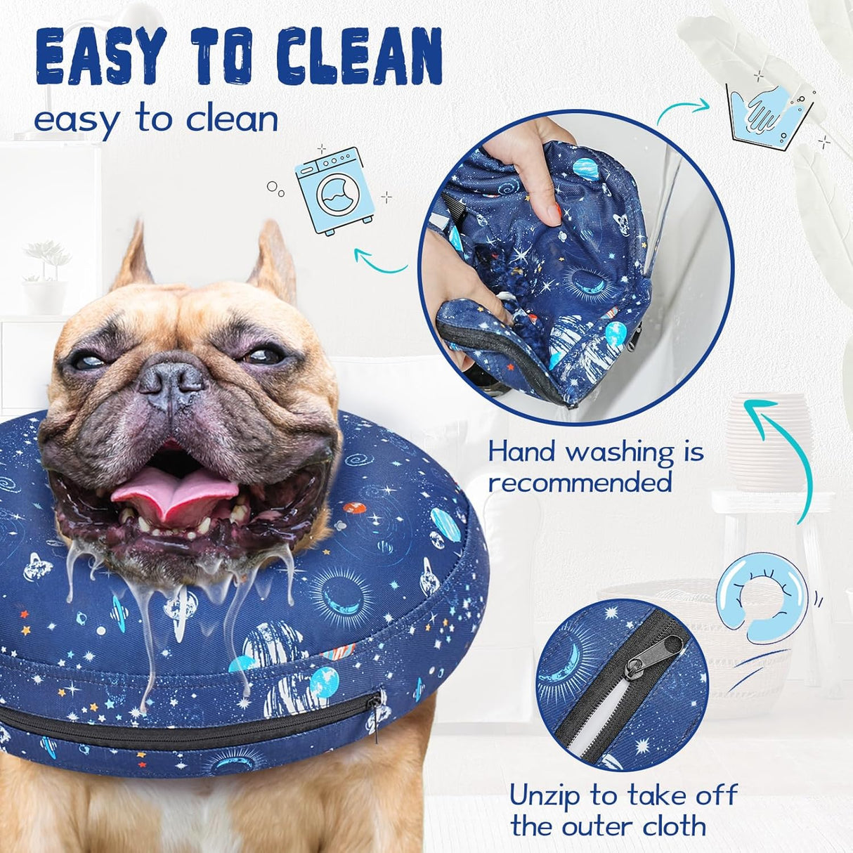 Toptakeit Elevated Inflatable Dog Collar NAVY XLARGE