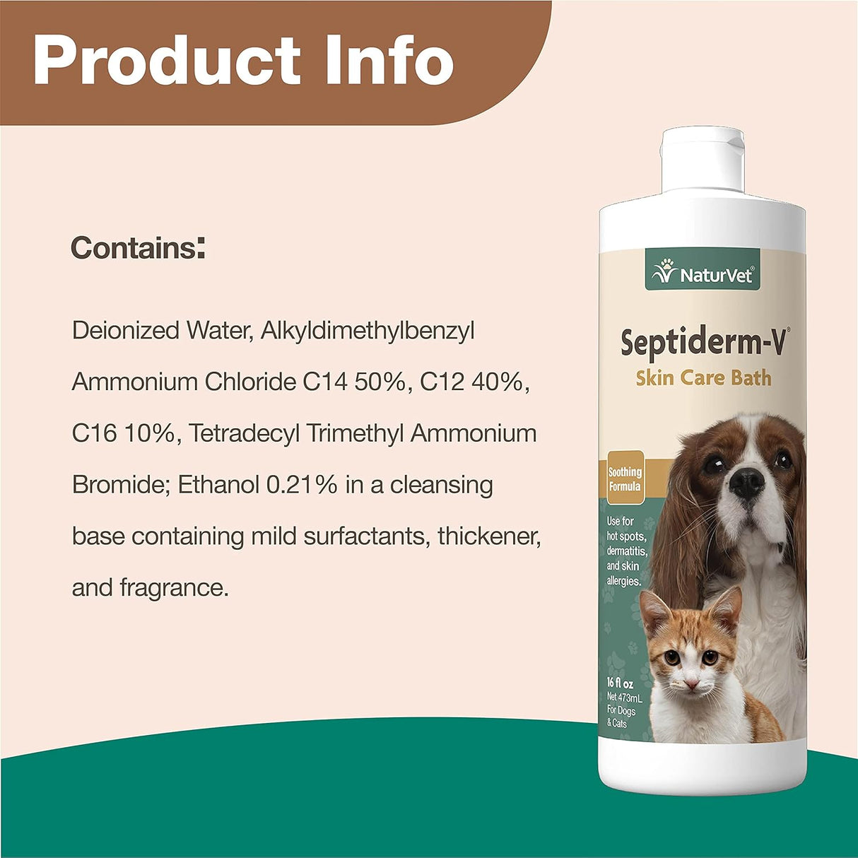 NaturVet Septiderm-V Skin Care Bath Wash for Dogs & Cats 473Ml.