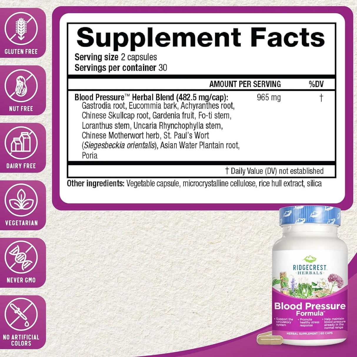 RIDGECREST HERBALS - RidgeCrest Herbals Blood Pressure Herbal Formula 60 Capsulas - The Red Vitamin MX - Suplementos Alimenticios - {{ shop.shopifyCountryName }}