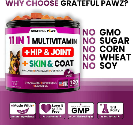 GRATEFUL PAWZ - Grateful Pawz Dog Multivitamin Chewable with Glucosamine 120 Masticables - The Red Vitamin MX - Multivitamínicos Para Perros - {{ shop.shopifyCountryName }}