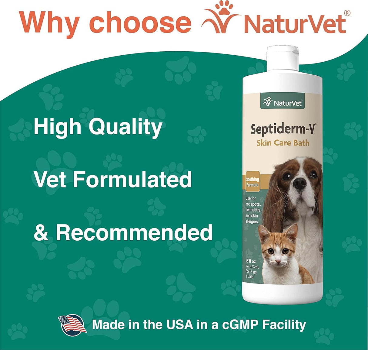 NaturVet Septiderm-V Skin Care Bath Wash for Dogs & Cats 473Ml.